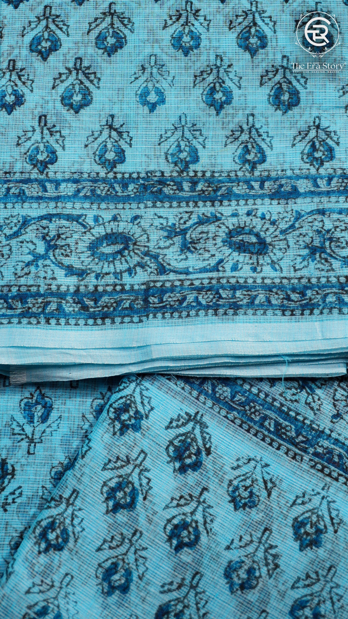 Blue Printed Kota Doria Summer Cotton Saree