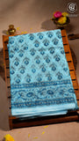 Blue Printed Kota Doria Summer Cotton Saree