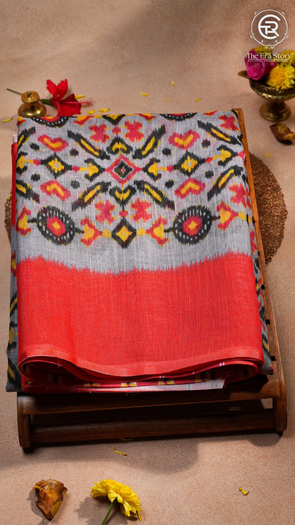Gray Red & Black Summer Cotton Saree