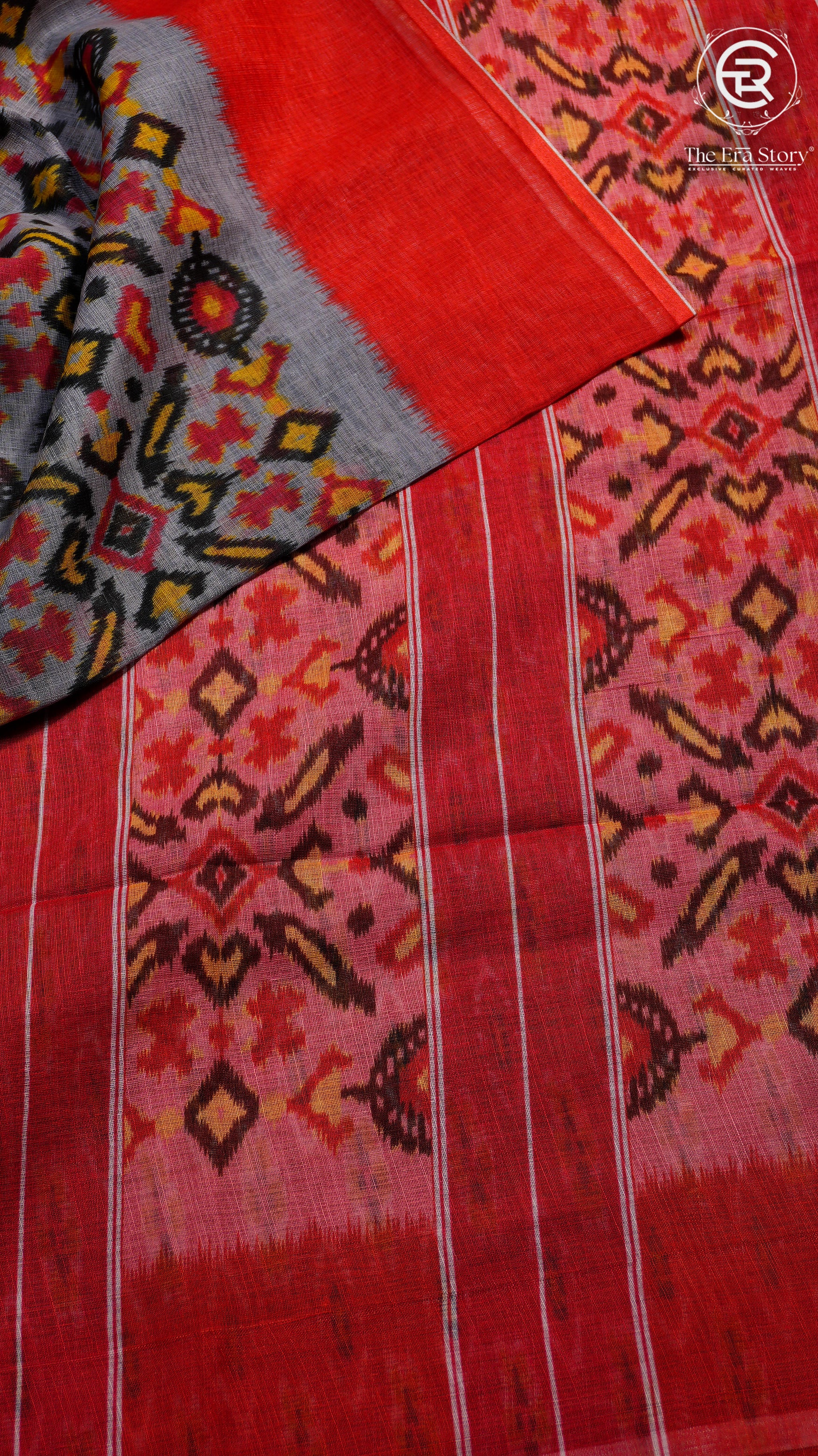Gray Red & Black Summer Cotton Saree