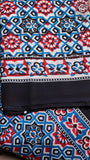 Blue Red & Black Mulmul Cotton Saree