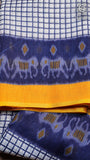 White Blue & Yellow Checkered Summer Cotton Saree