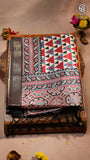 Beige Red and Blue Triangle Tussar Silk Saree