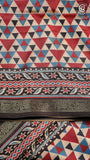 Beige Red and Blue Triangle Tussar Silk Saree