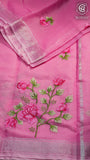 Pink Embroidery Kota Doria Summer Cotton Saree