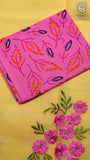 Yellow Pink Embroidery Kota Doria Summer Cotton Saree