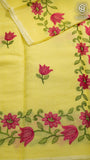 Yellow Embroidery Kota Doria Summer Cotton Saree