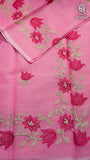 Pink  Embroidered Kota Doria Summer Cotton Saree