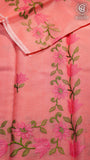 Peach Embroidered Kota Doria Summer Cotton Saree