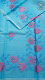 Blue Embroidered Kota Doria Summer Cotton Saree