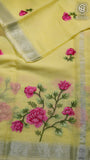 Yellow Pink Embroidered Kota Doria Summer Cotton Saree
