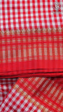 Red and White Checkered Handloom Narayanpet Silk Cotton Saree