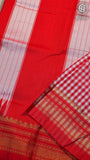 Red and White Checkered Handloom Narayanpet Silk Cotton Saree