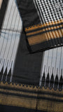 Black and White Checkered Handloom Narayanpet Silk Cotton Saree