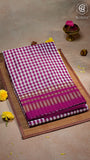 Purple and White Checkered Handloom Narayanpet Silk Cotton Saree