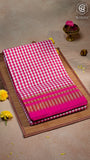 Dark Pink and White Checkered Handloom Narayanpet Silk Cotton Saree