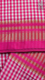 Dark Pink and White Checkered Handloom Narayanpet Silk Cotton Saree
