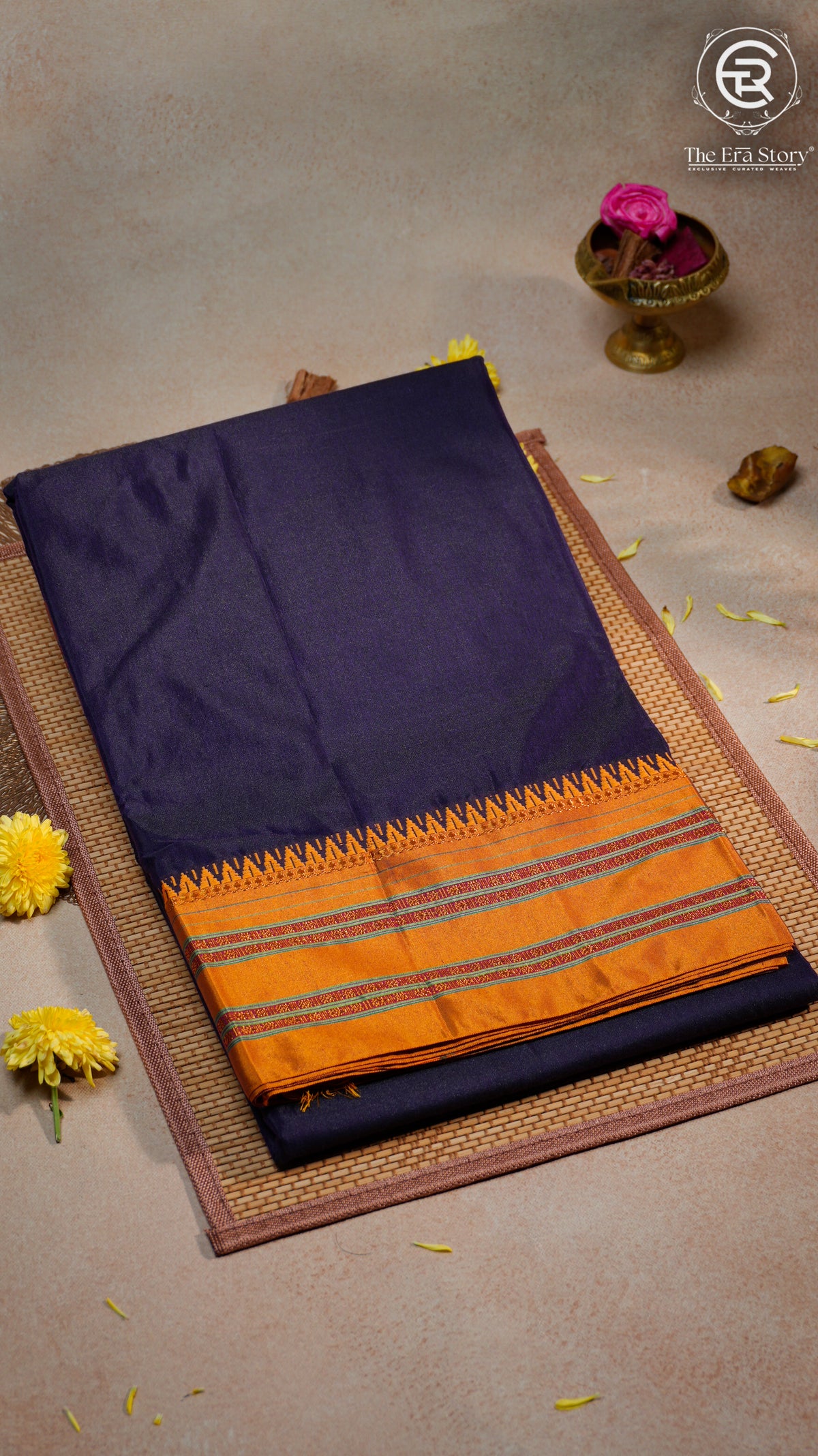 Burgundy & Yellow  Handloom Narayanpet Silk Cotton Saree