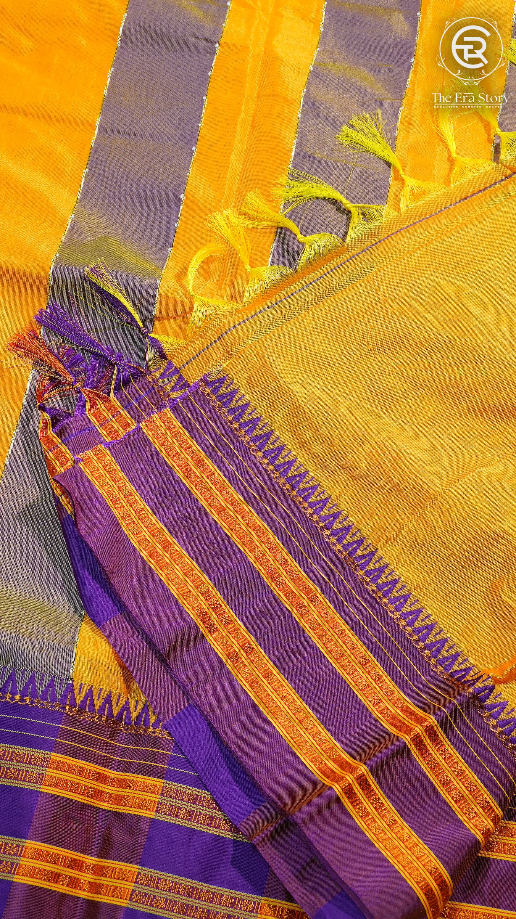 Yellow & Violet Handloom Narayanpet Cotton Saree