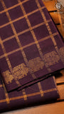 Navy Blue Checkered Peacock Sungadi Pure Cotton Saree