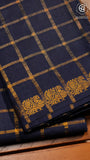 Navy blue Line Patterned Peacock Sungadi Pure Cotton Saree