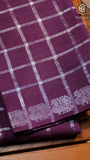 Violet Silver Checkered Peacock Sungadi Pure Cotton Saree