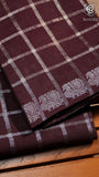 Brown Silver Checkered Peacock Sungadi Pure Cotton Saree