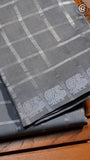 Gray checkered Peacock Sungadi Pure Cotton Saree