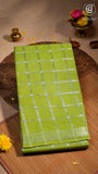 Parrot Green Silver Checkered Peacock Sungadi Pure Cotton Saree