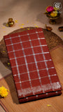 Maroon  Checkered Peacock Sungadi Pure Cotton Saree