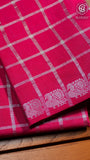 Pink Silver Checkered Peacock Sungadi Pure Cotton Saree