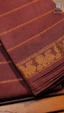 Brown Line Patterned Peacock Sungadi Pure Cotton Saree