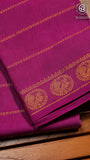 Dark Violet Line Patterned Peacock Sungadi Pure Cotton Saree