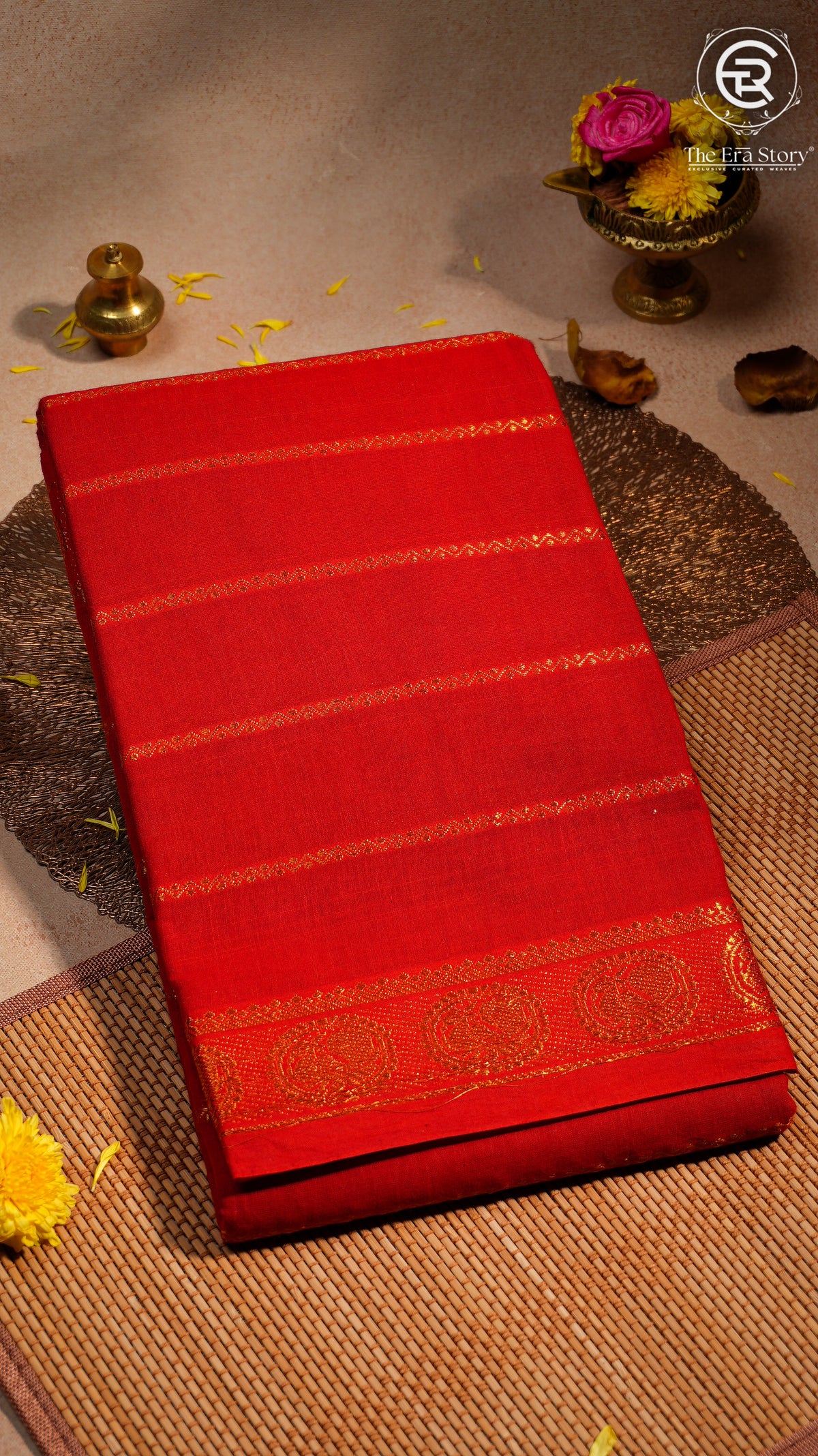 Red Peacock Sungadi Pure Cotton Saree
