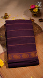 Violet Line Patterned Peacock Sungadi Pure Cotton Saree