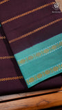 Blue and Teal Patterned Line Sungadi Pure Cotton Saree
