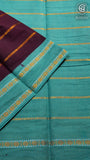 Blue and Teal Patterned Line Sungadi Pure Cotton Saree