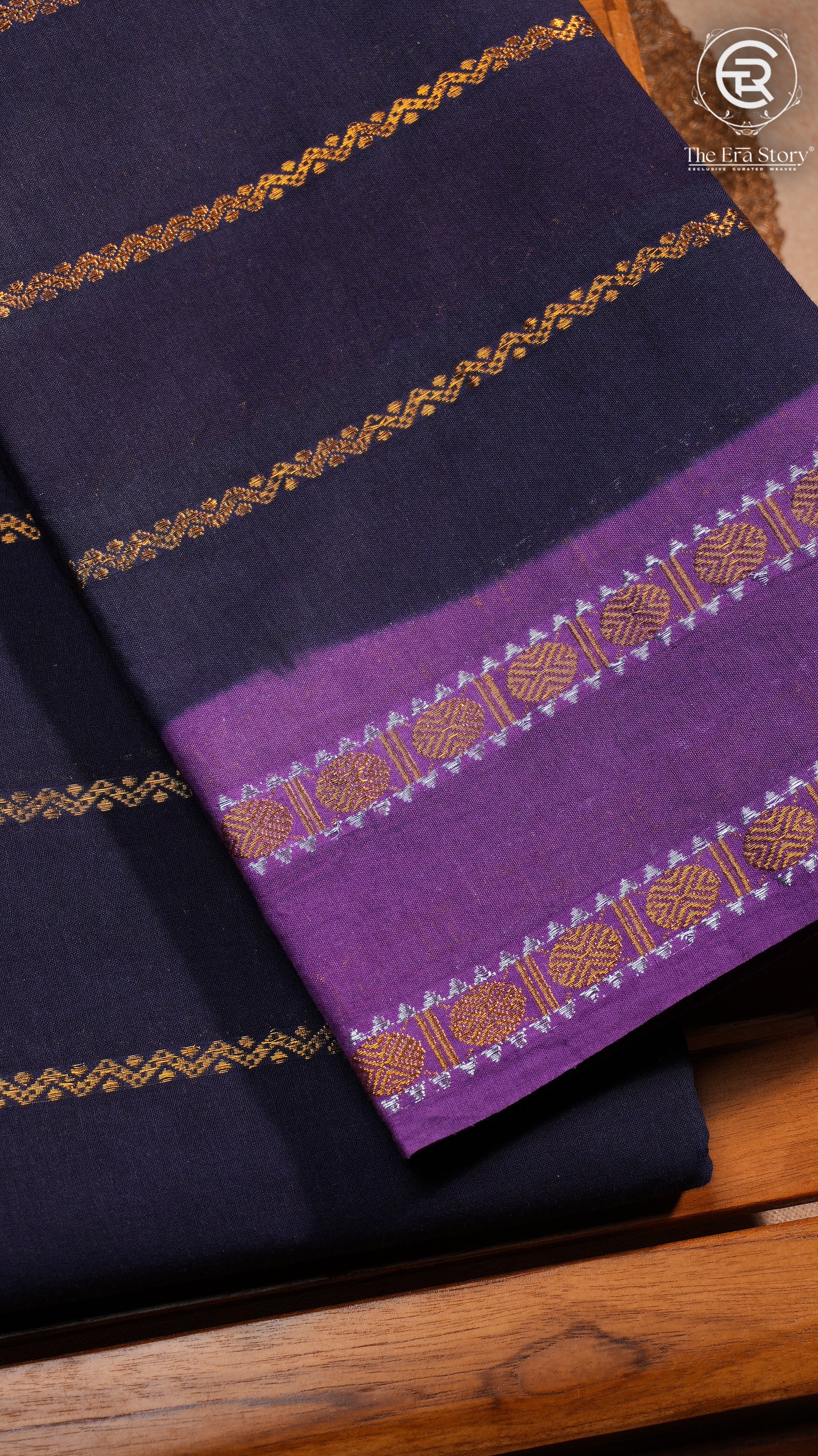 Black and Purple Line Patterned Sungadi Pure Cotton Saree