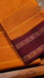 Yellow and Maroon Line Patterned Sungadi Pure Cotton Saree