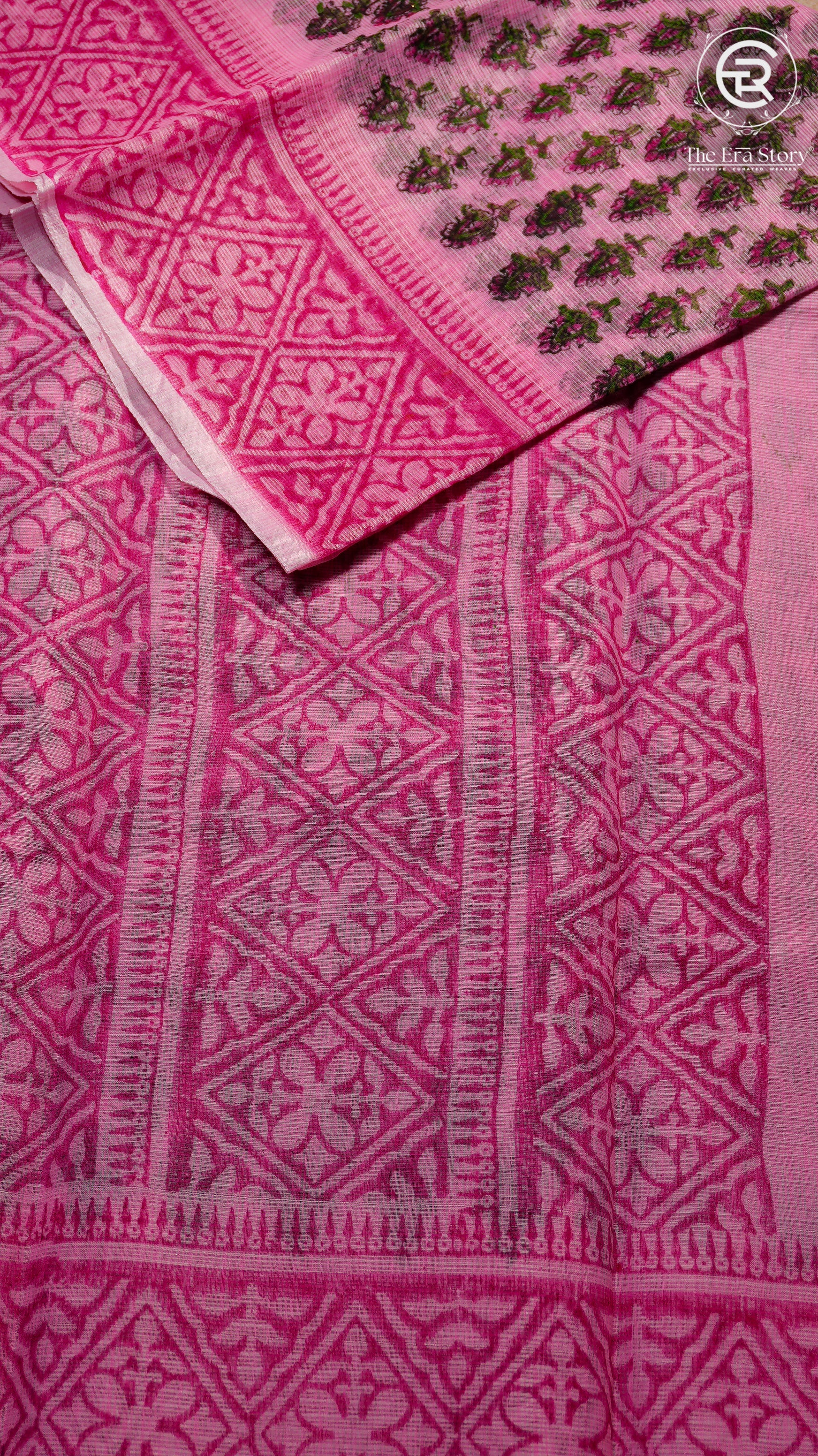 Pink Floral Kota Doria Summer Cotton Saree