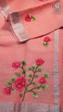 Peach & Red Embroidery Kota Doria Summer Cotton Saree