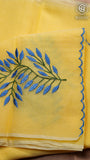 Yellow Embroidery Kota Doria Summer Cotton Saree