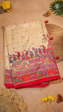 Red & Beige Festive Crepe Banarasi Silk Saree