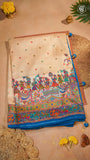 Sky Blue Beige Festive Crepe Banarasi Silk Saree