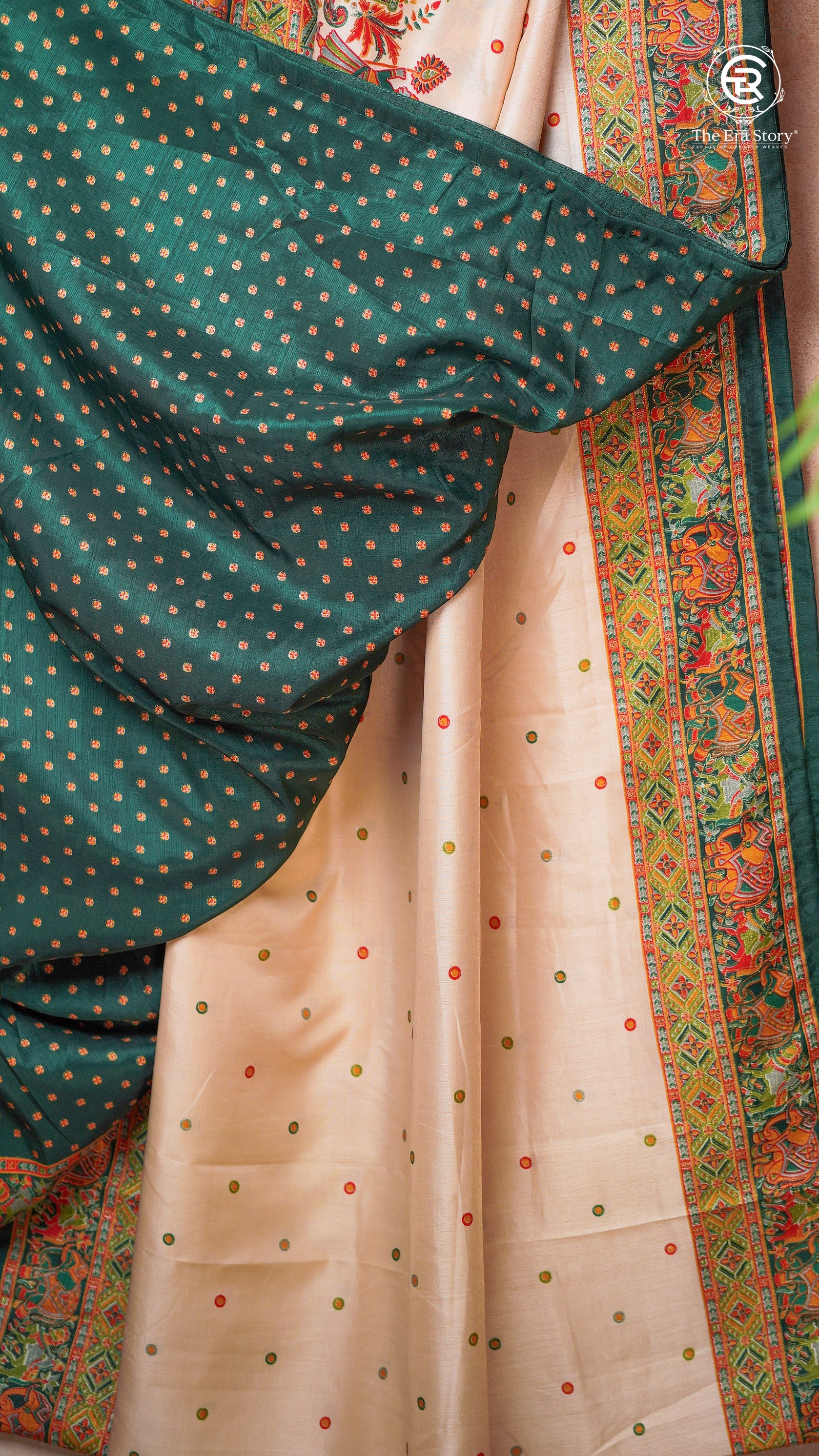 Green & Beige Festive Crepe Banarasi Silk Saree