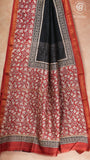 Black & Red Floral Handblocked Pure Maheshwari Cotton Sarees