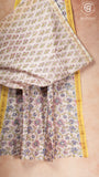 Beige & Yellow Floral Handblocked Pure Maheshwari Cotton Sarees