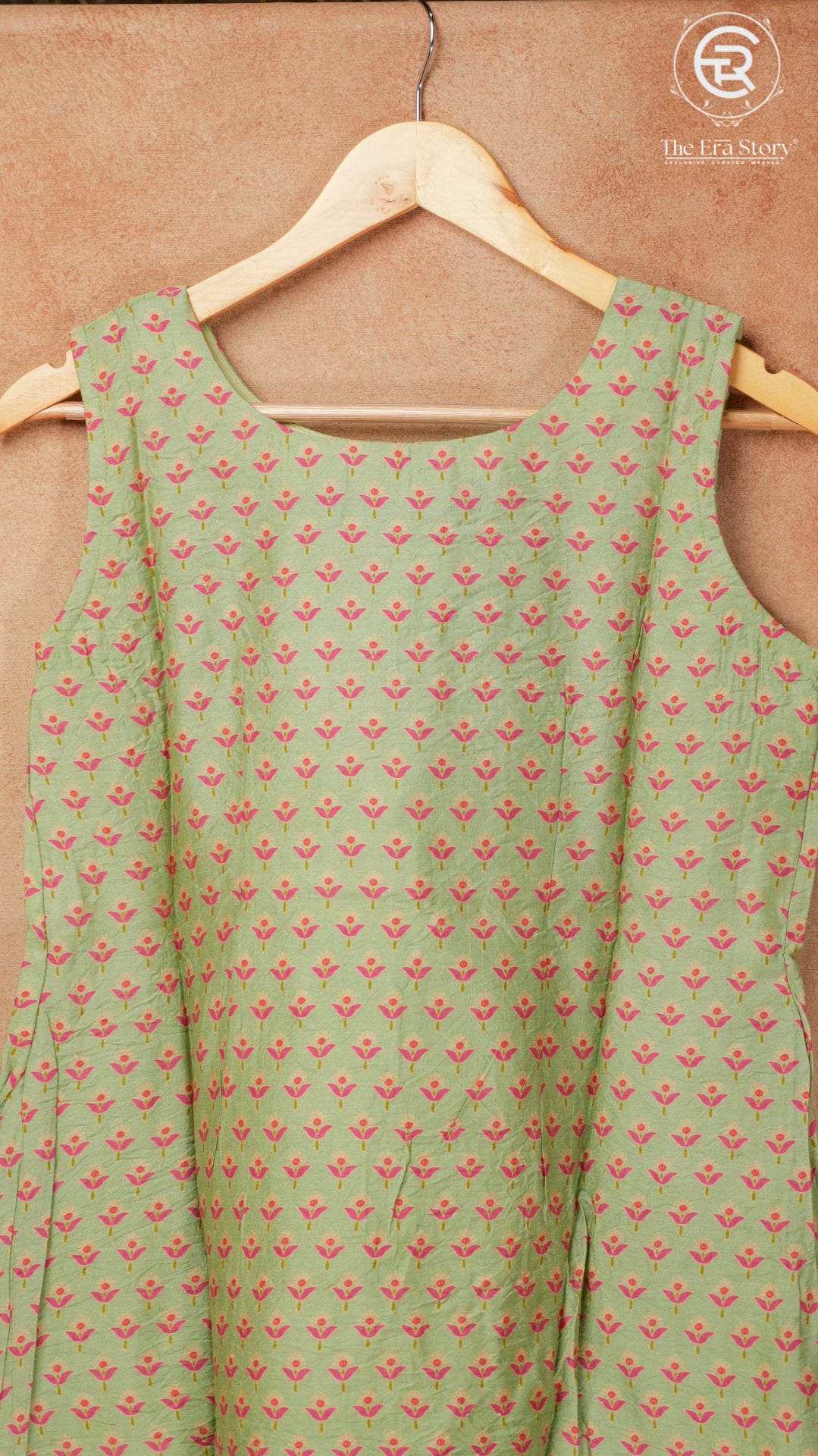 Green Pink Lotus Mogra Chanderi Ready-to-Wear Kurti