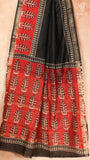 Black & Red Handblocked Pure Maheshwari Cotton Sarees