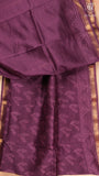 Purple Leaf Pattern Handblocked Pure Maheshwari Cotton Sarees